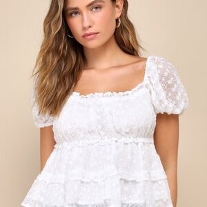 Lulus Your Only Sweetie White Embroidered Tiered Puff Sleeve Top - Size XL
